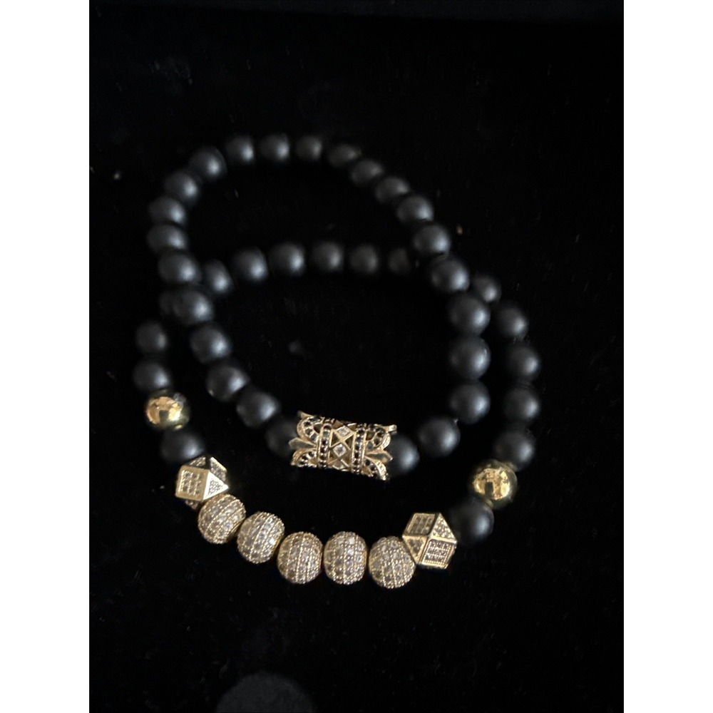 Luxury Micro Pave CZ Ball Crown‎ Charm Bracelet Jewelry Matte Agate Bead 5618